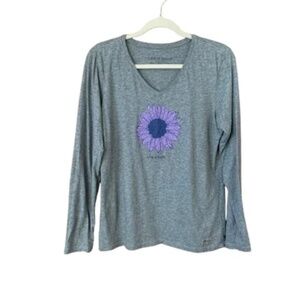 Life is Good Women's L/S Crusher Lite Vee French Sunflower Gray Medium T-Shirt